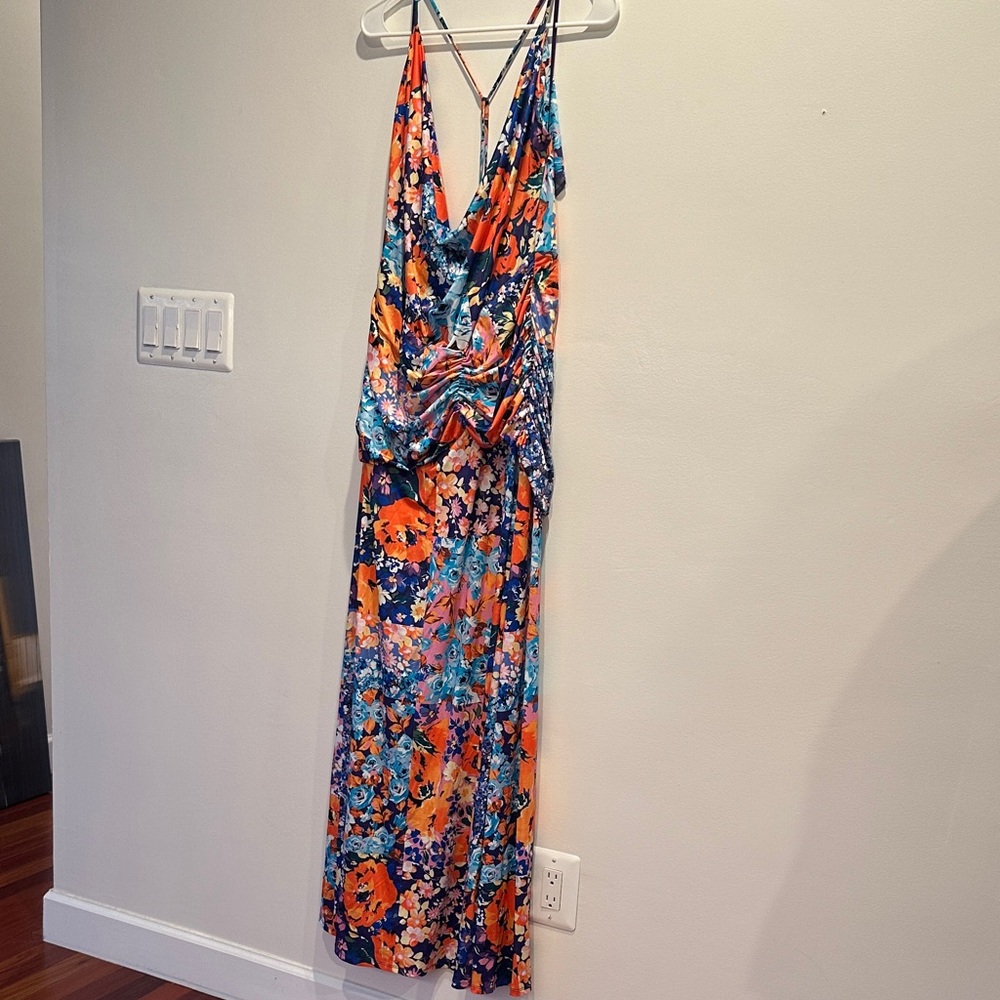 NWT AFRM Vibrant Floral Backless Dress - Blue and Orange